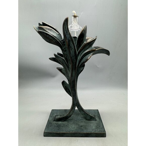 Decorative frontgate iron & Glass blown Oil vessel with wick Lamp tulip 15x9" - Picture 2 of 9